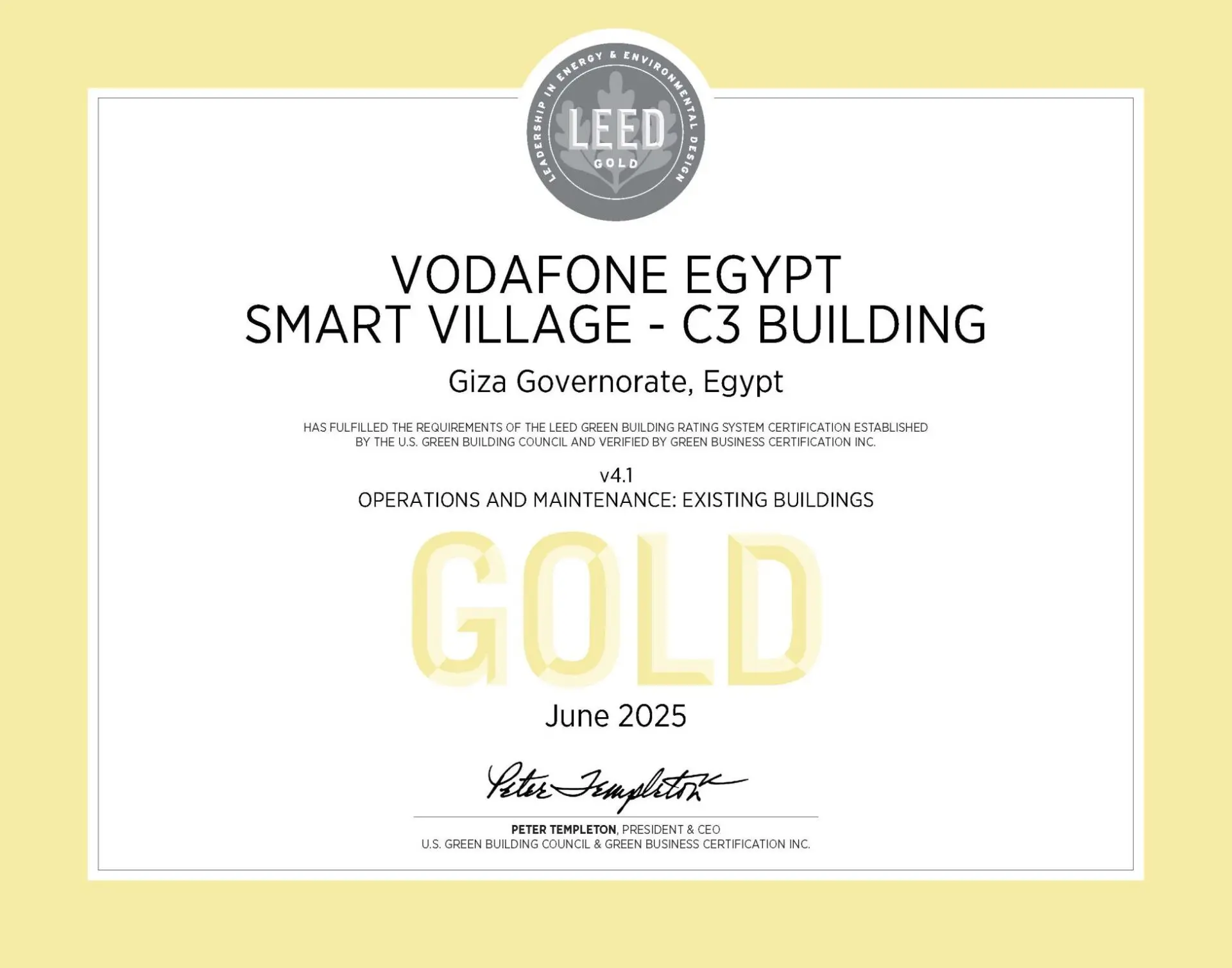 Vodafone C3 achieves LEED Gold